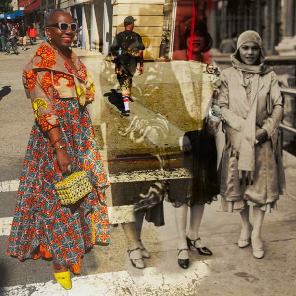 Collage of historic and contemporary photos of women in Harlem, NYC. 