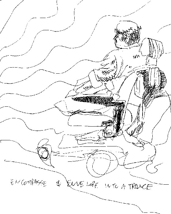 drawing of performing wheelchair using artist, encompass and envelope into a trace